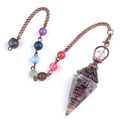 Copper-colored crushed stone resin crystal hexagonal pyramid spirit pendulum