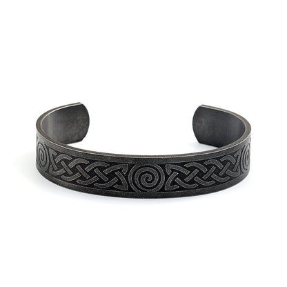 Men's Vintage Distressed Stainless Steel Cuff Bracelet, Nordic Viking Pirate Celtic Knot Open C Bangle