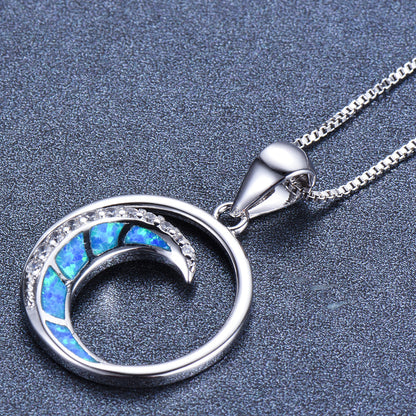 Moon-shaped flat circular pendant necklace