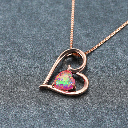 Hollowed-out design Opal Love Pendant Necklace