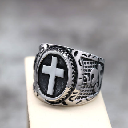 Vintage Solid Stainless Steel Cross Signet Ring for Men