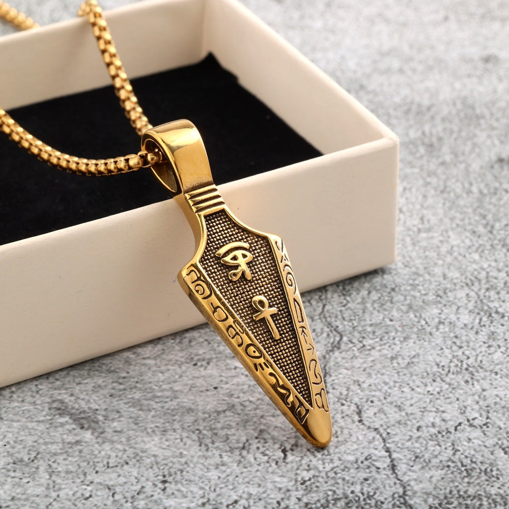 Vintage Stainless Steel Single Sided Egyptian Symbol Arrow Pendant Necklace for Men