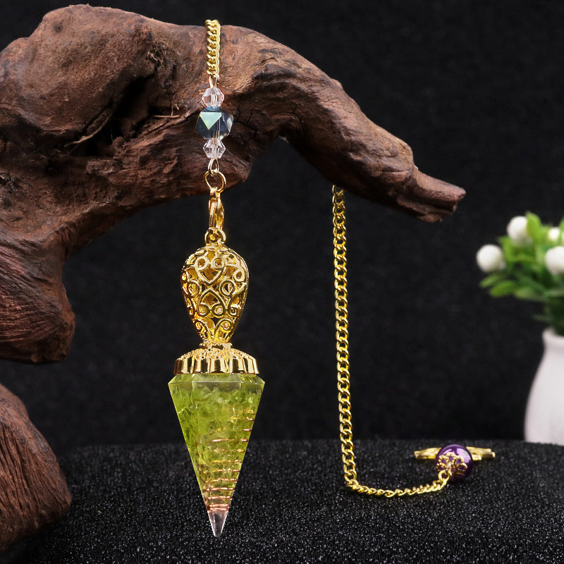 Golden Crystal Agate Resin Hexagonal Pyramid Spirit Pendulum