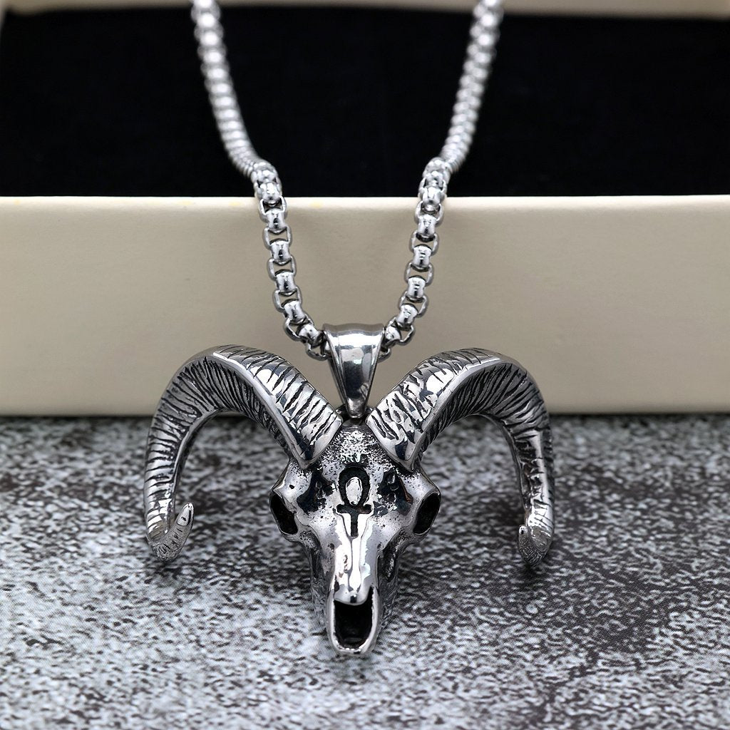 Vintage Stainless Steel Goat Head Pendant Necklace for Men