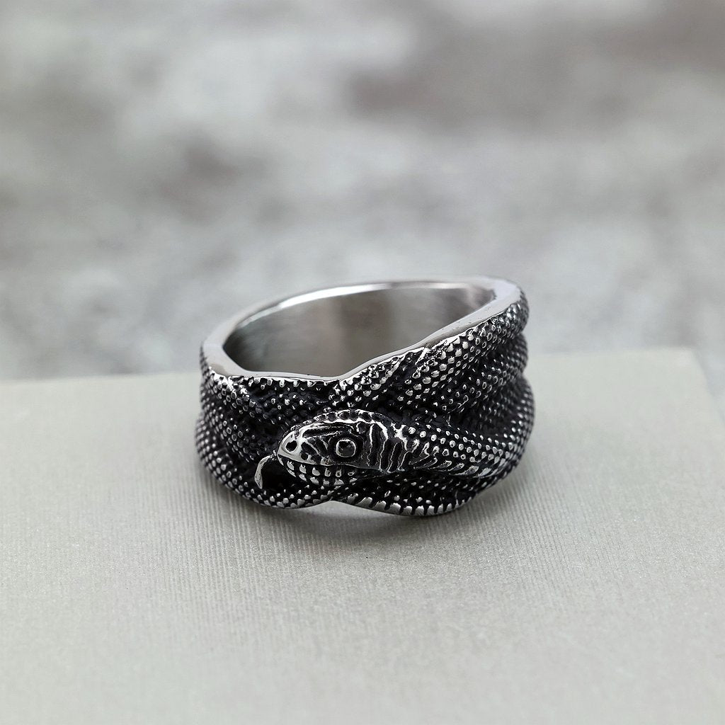 Vintage Solid Stainless Steel Antique Finish Wrapped Snake Band Ring for Men