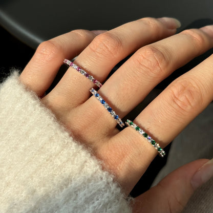 Women's Two-Tone Zirconia Single Row Paved Slim Stackable Ring, S925 with White Gold Plating
