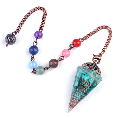 Chakra colorful bead chain crystal resin hexagonal cone flower holder spirit pendulum