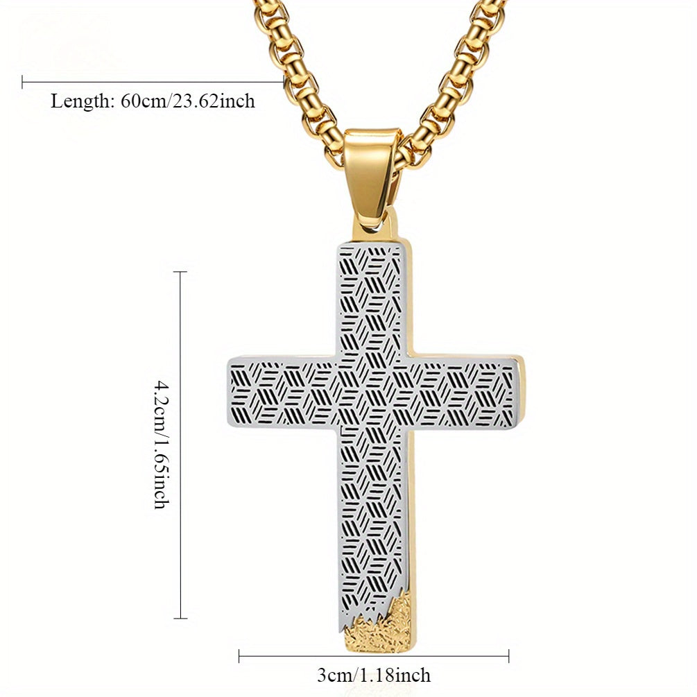 Men's Honeycomb Hollow-Out Design Cross Pendant Necklace