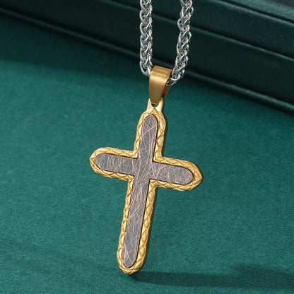Men's Diamond-Shaped Antique Patterned Cross Pendant Necklace
