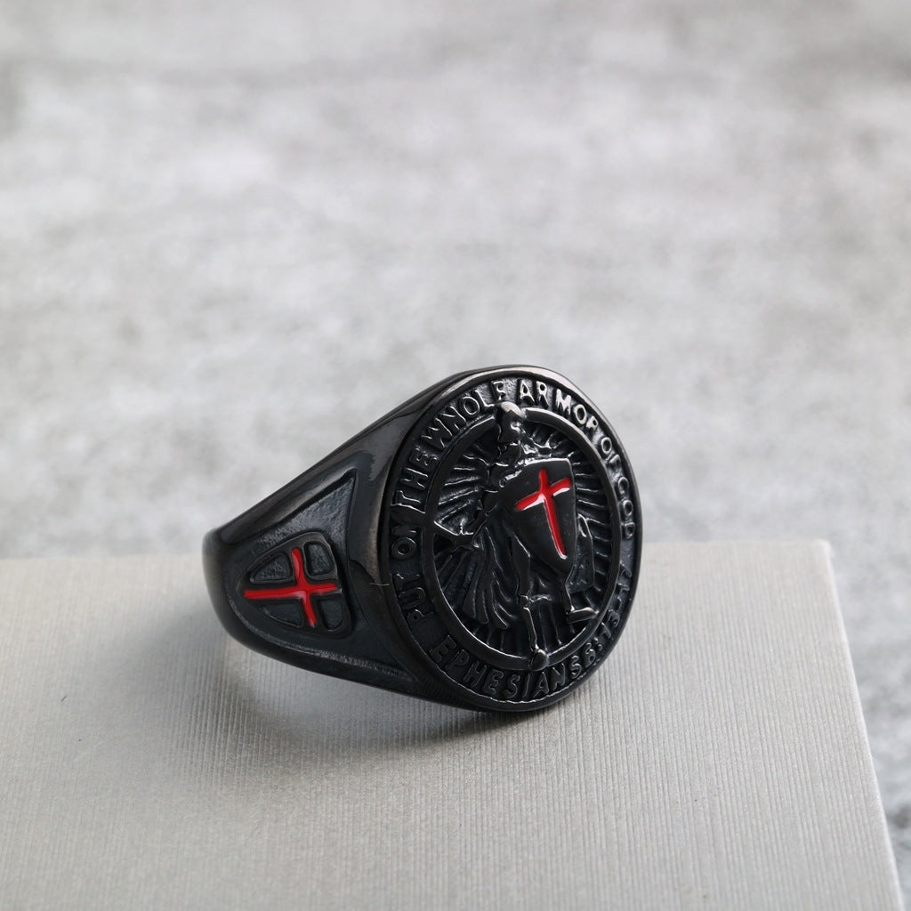 Vintage Solid Stainless Steel Medieval Templar Crusader Knight Cross Signet Ring for Men