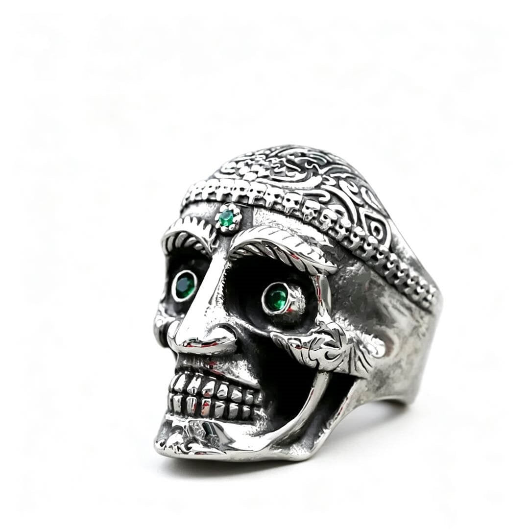 Vintage Men's Emerald Skull Ring