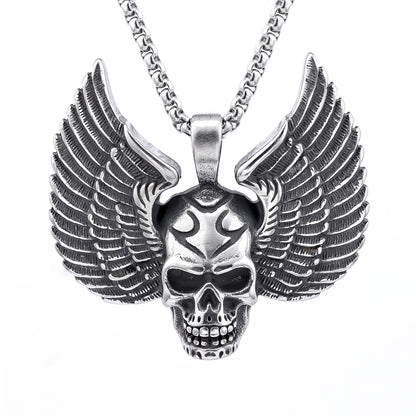 Men's Steel Winged Skull Pendant Necklace