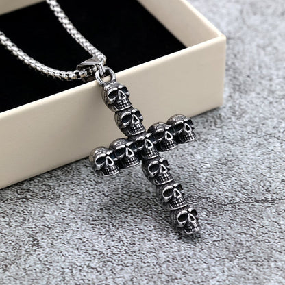 Vintage Stainless Steel Skull Halloween Pendant Necklace for Men