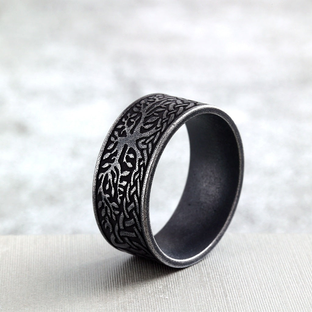 Vintage Solid Stainless Steel Celtic Knot Tree of Life Wide Band Ring for Men