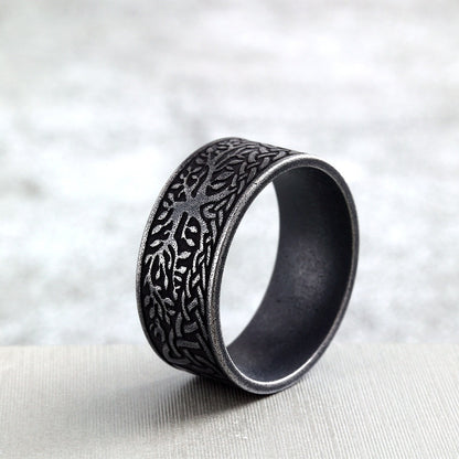 Vintage Solid Stainless Steel Celtic Knot Tree of Life Wide Band Ring for Men