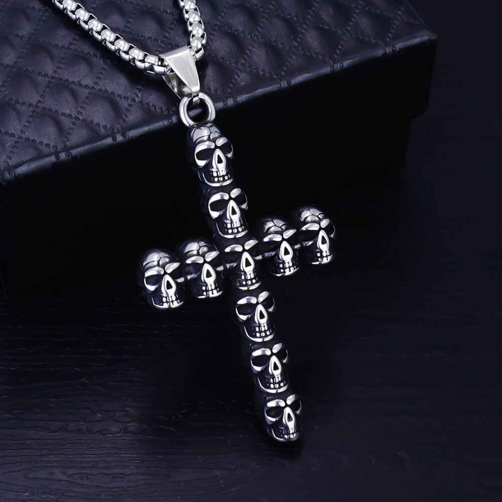 Vintage Stainless Steel Skull Halloween Pendant Necklace for Men