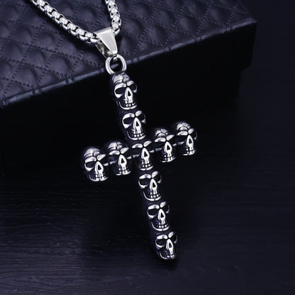 Vintage Stainless Steel Skull Halloween Pendant Necklace for Men