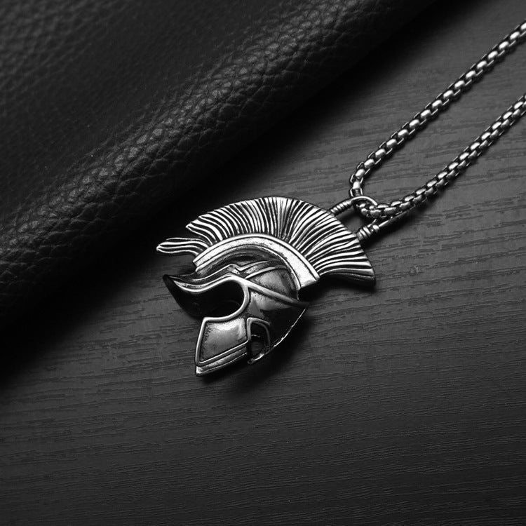 Men's Spartan Warrior Helmet Outline Pendant Necklace