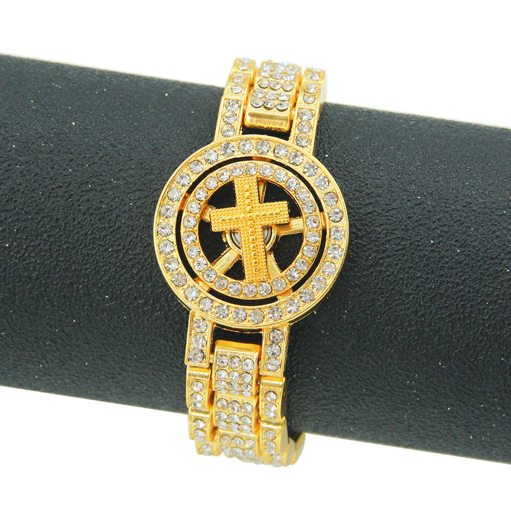 Hip-Hop Rotatable Cross Watch Bracelet