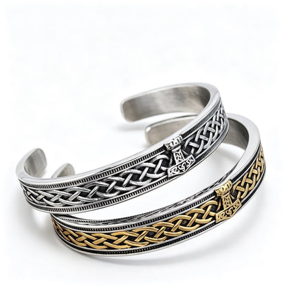 Nordic Retro Viking Mjolnir Stainless Steel C Cuff Men Bracelet