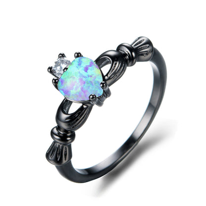 Women's Black Plated Heart Shape Multi Opal With Zirconia ring