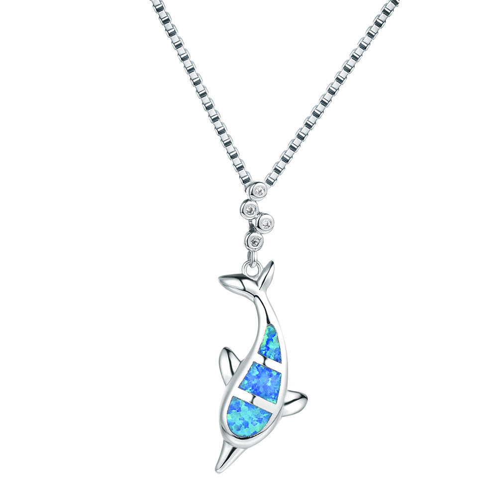 Blue Oboe Dolphin Pendant Necklace