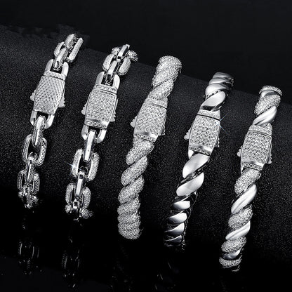 Women&Men's Hip-Hop Heavyweight Design Zircon Tennis Belt Buckle Bracelet