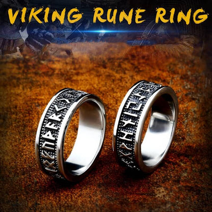Vintage Nordic Solid Stainless Steel Viking Rune Ring for Men