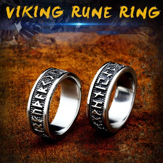 Vintage Nordic Solid Stainless Steel Viking Rune Ring for Men