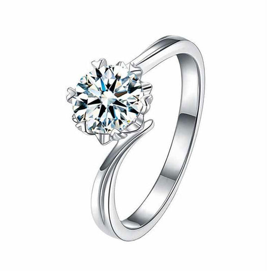 Women's White Gold Prong Setting Flower Shape Moissanite Adjustable Ring