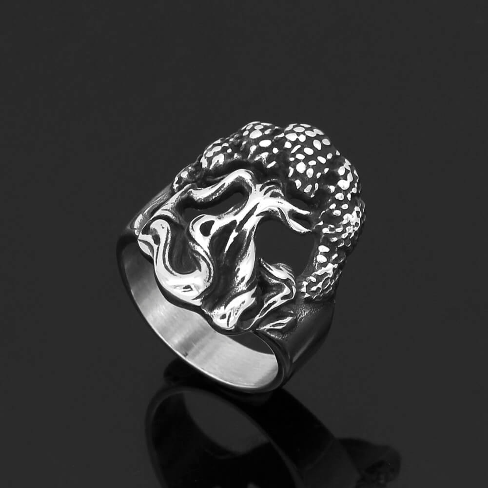 Vintage Solid Stainless Steel Punk Hollow Tree of Life Ring for Men