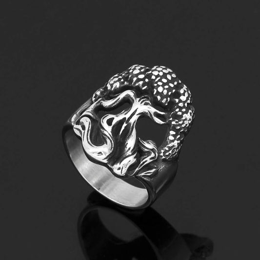 Vintage Solid Stainless Steel Punk Hollow Tree of Life Ring for Men