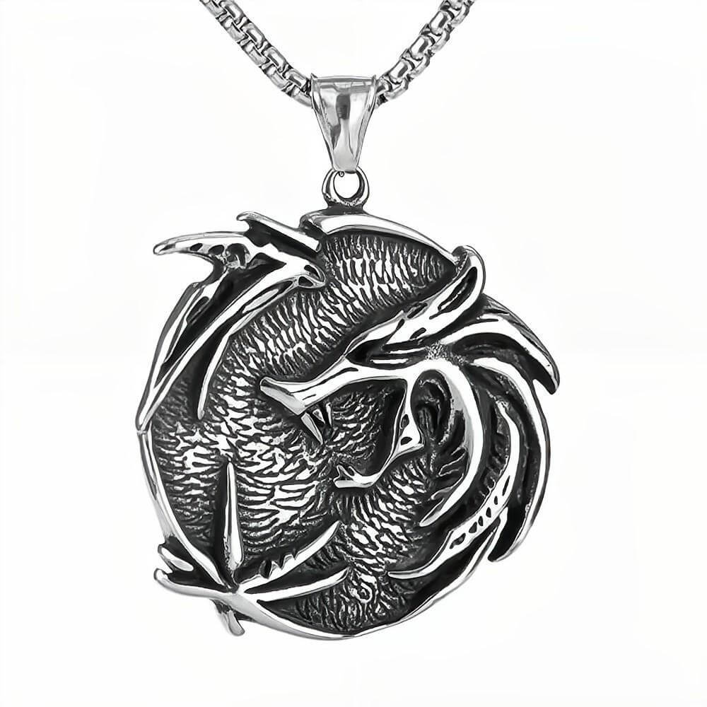 Vintage Biker Stainless Steel Witcher Pendant Necklace for Men