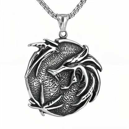 Vintage Biker Stainless Steel Witcher Pendant Necklace for Men