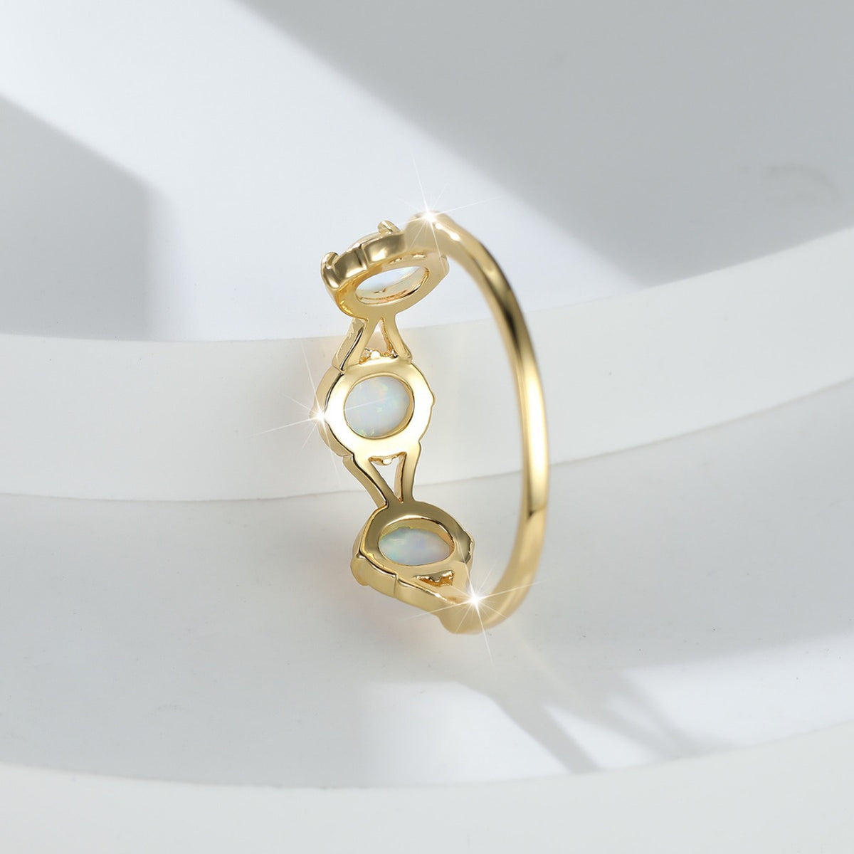 Women's Gold Plated Three Round Opal ring