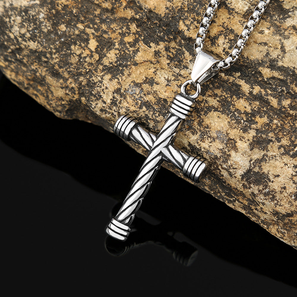 Men's Twisted Texture Cross Pendant Necklace
