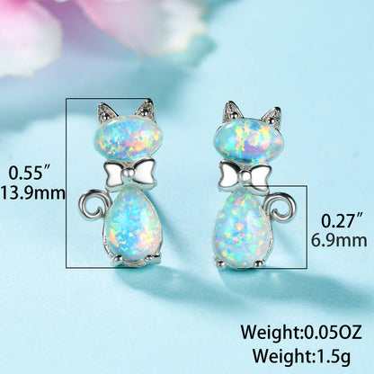 Women's Bow‑Knot Cat Opal Stud Earrings