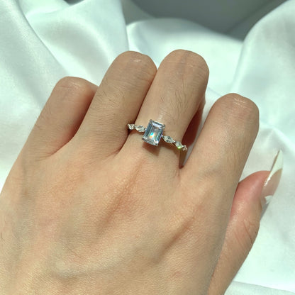 Women's Square Zirconia Narrow Band Wedding Ring, S925 with White Gold Plating