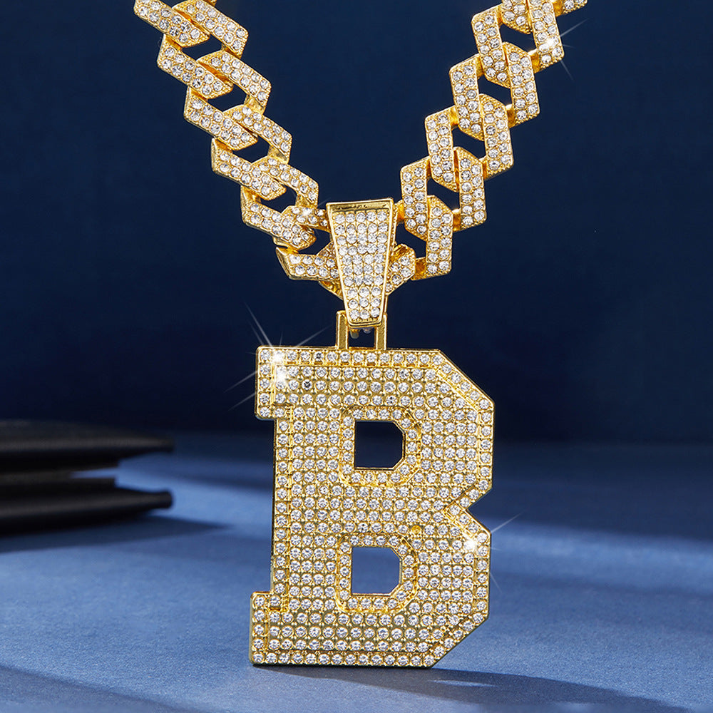Hip-Hop Zircon-Encrusted Oversized English Letter Pendant Necklace