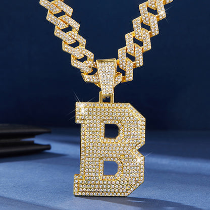 Hip-Hop Zircon-Encrusted Oversized English Letter Pendant Necklace