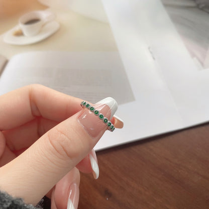 Women's Bezel Set Green Zirconia Row Stone Ring, S925 with White Gold Plating