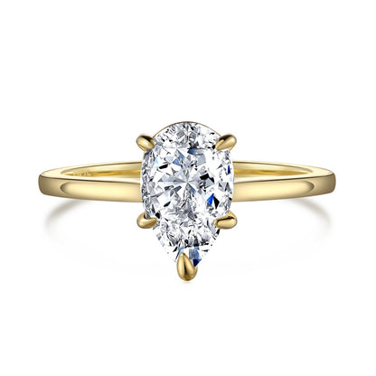Women's Pear Shape Ice Flower Cut Zirconia Paved Simple Ring, S925 with Gold Plating
