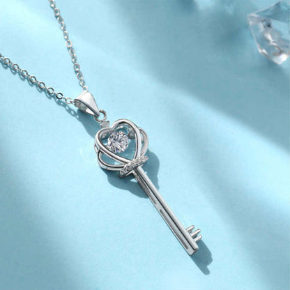 Women's White Gold Crown Key Shape Beating Heart Mossanite Pendant