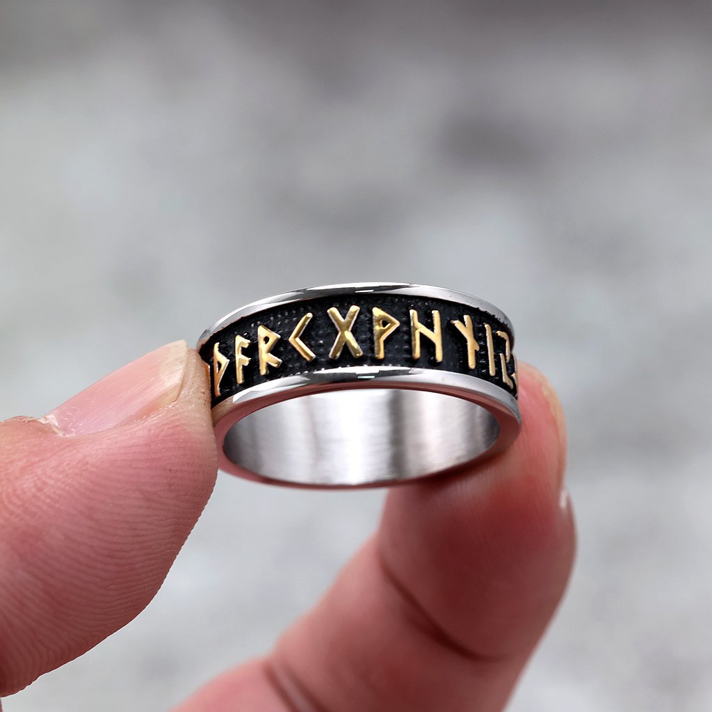 Vintage Nordic Solid Stainless Steel Viking Rune Ring for Men