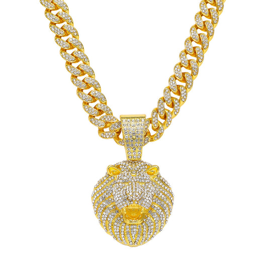 Hip-Hop Style Animal Lion Head Cuban Chain Pendant Necklace