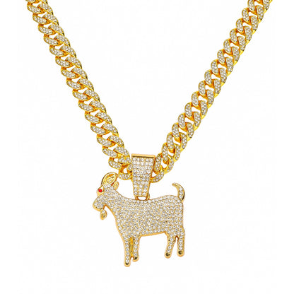 Hip-Hop Style Animal Goat Cuban Chain Pendant Necklace