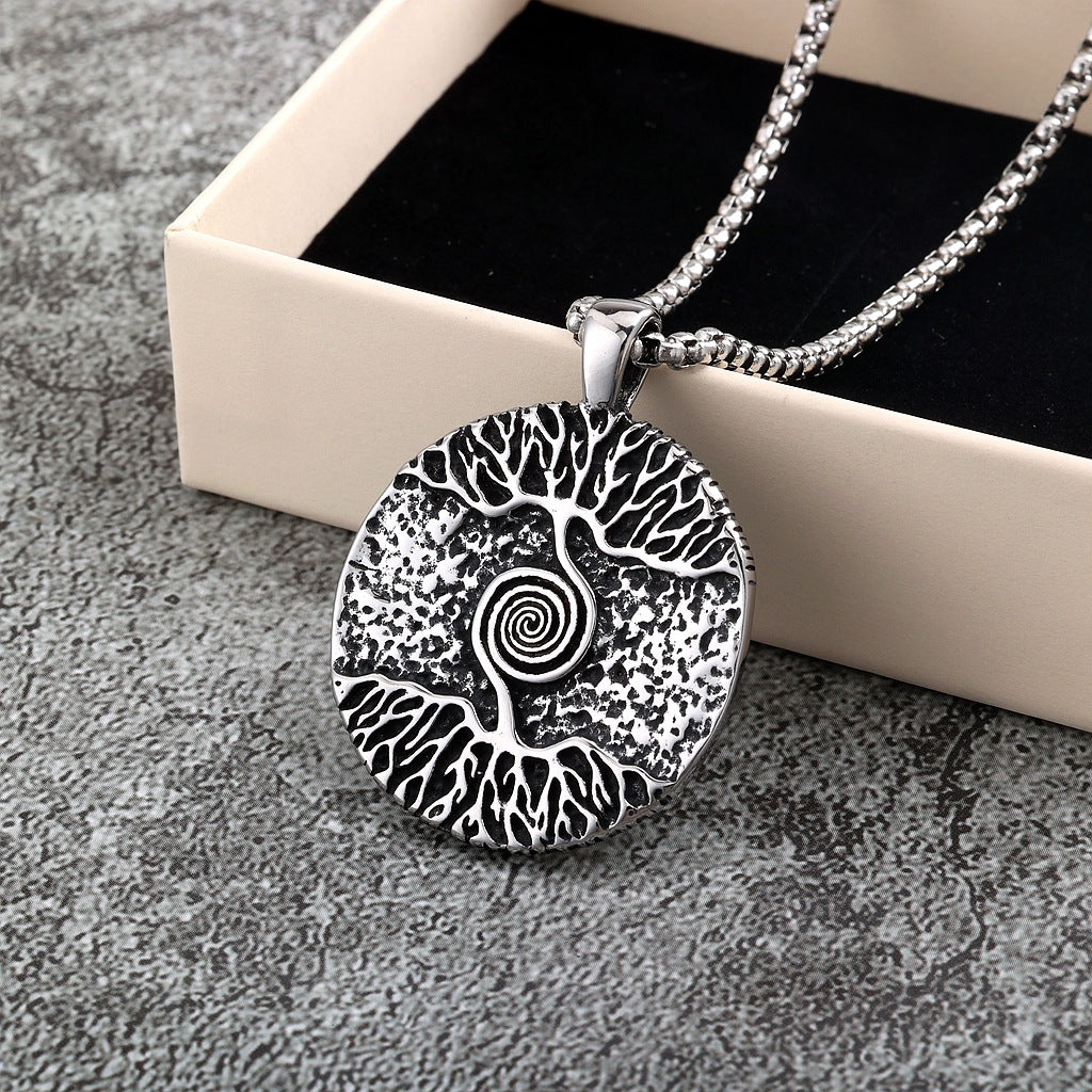 Vintage Stainless Steel Men's Viking Tree of Life Pendant Necklace
