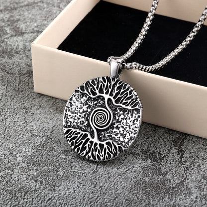 Vintage Stainless Steel Men's Viking Tree of Life Pendant Necklace