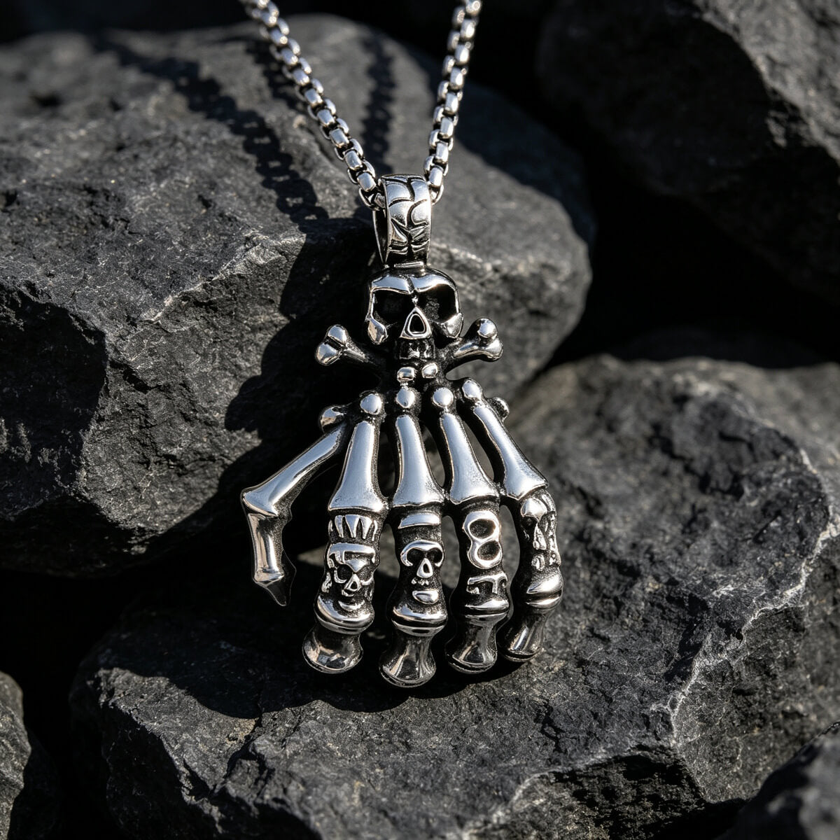 Men's Steel Skeleton Hand Vintage Pendant Necklace
