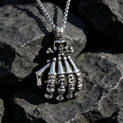 Men's Steel Skeleton Hand Vintage Pendant Necklace